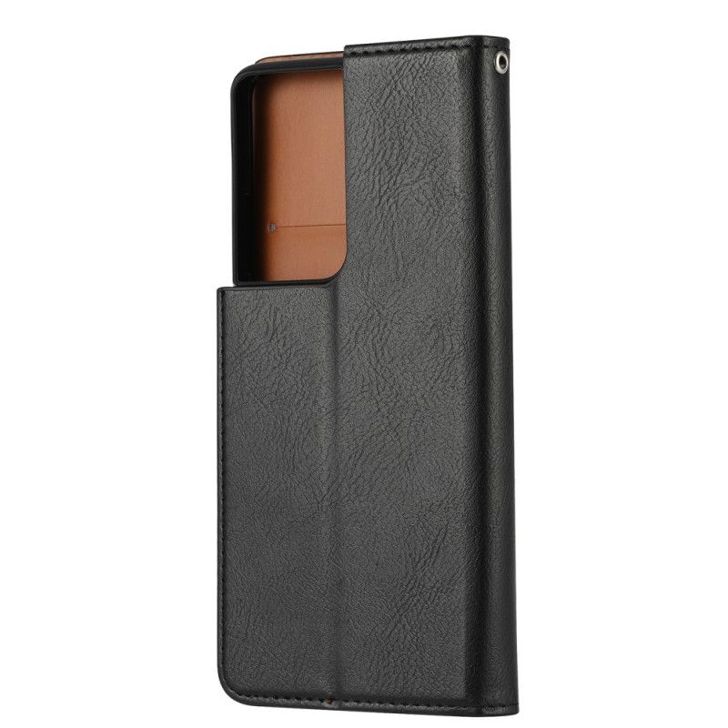 Flip Case Samsung Galaxy S21 Ultra 5G Schwarz Kartenhalter Aus Kunstleder