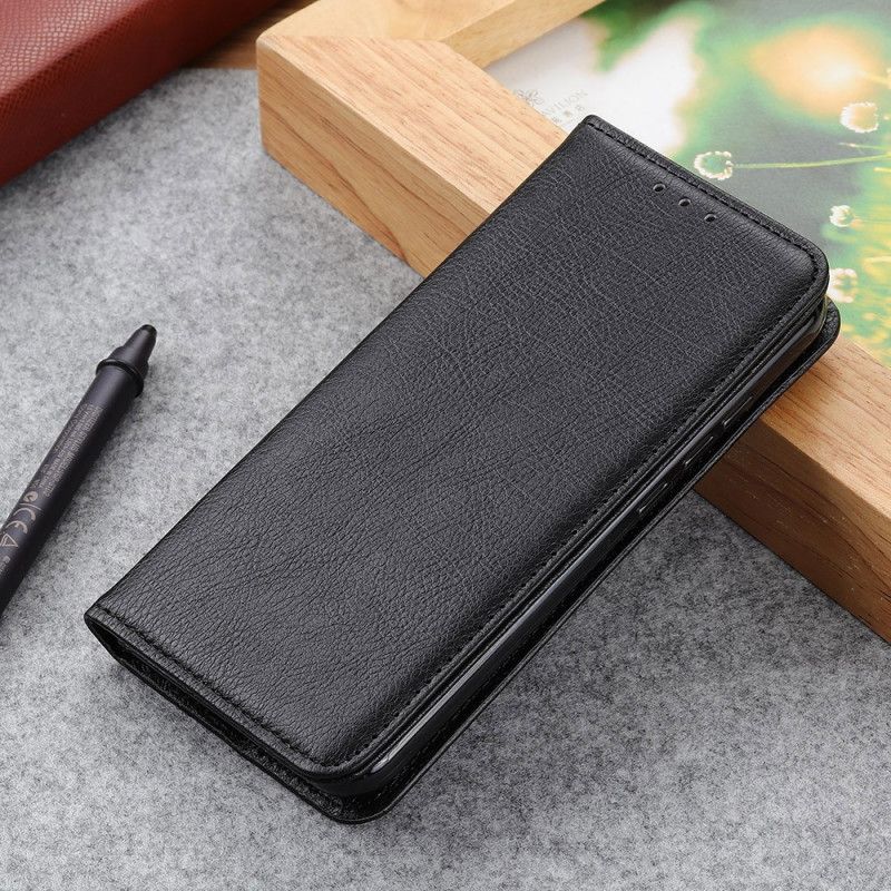 Flip Case Samsung Galaxy S21 Ultra 5G Schwarz Klassisches Geteiltes Litschileder