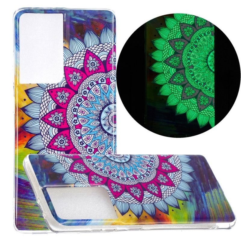 Hülle Für Samsung Galaxy S21 Ultra 5G Fluoreszierendes Farbiges Mandala