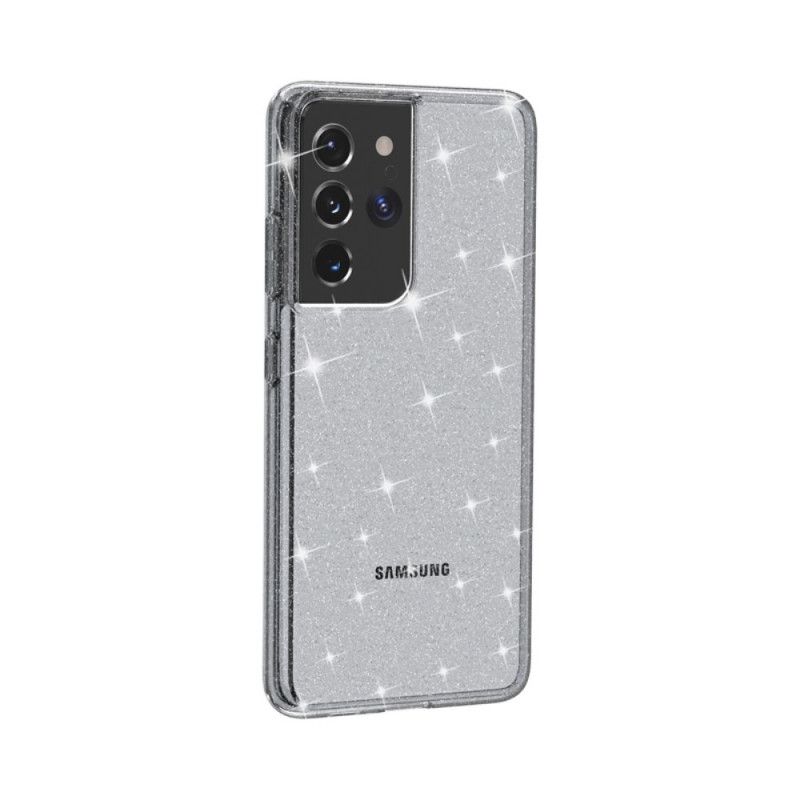 Hülle Für Samsung Galaxy S21 Ultra 5G Schwarz Transparenter Glitzer