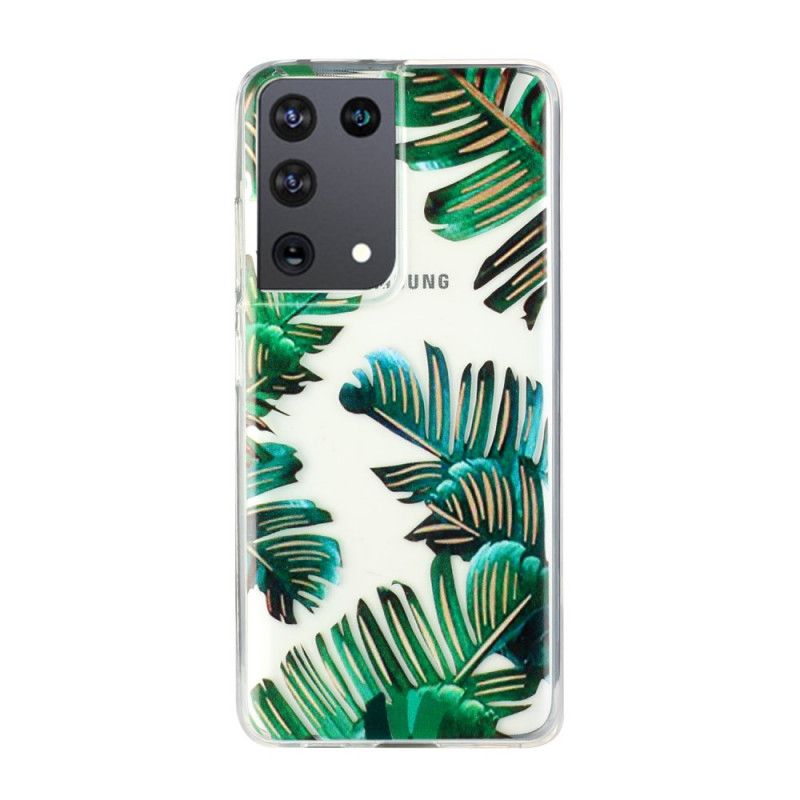 Hülle Für Samsung Galaxy S21 Ultra 5G Transparente Grüne Blätter