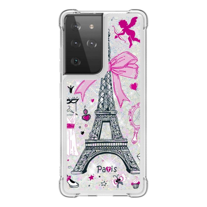 Hülle Samsung Galaxy S21 Ultra 5G Der Eiffelturm Glitzert