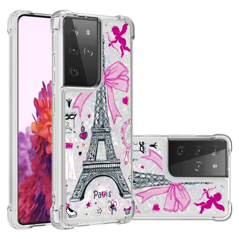 Hülle Samsung Galaxy S21 Ultra 5G Der Eiffelturm Glitzert