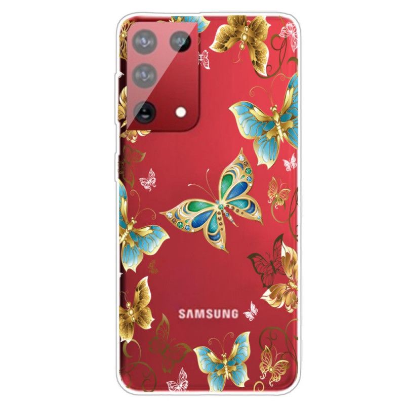 Hülle Samsung Galaxy S21 Ultra 5G Dunkelblau Design Schmetterlinge