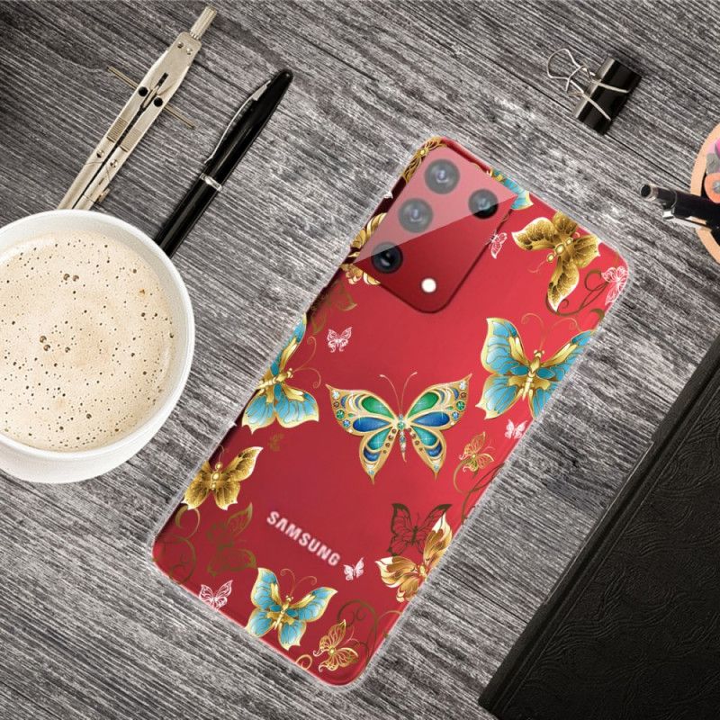 Hülle Samsung Galaxy S21 Ultra 5G Dunkelblau Design Schmetterlinge