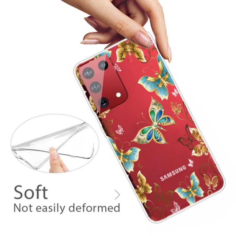 Hülle Samsung Galaxy S21 Ultra 5G Dunkelblau Design Schmetterlinge