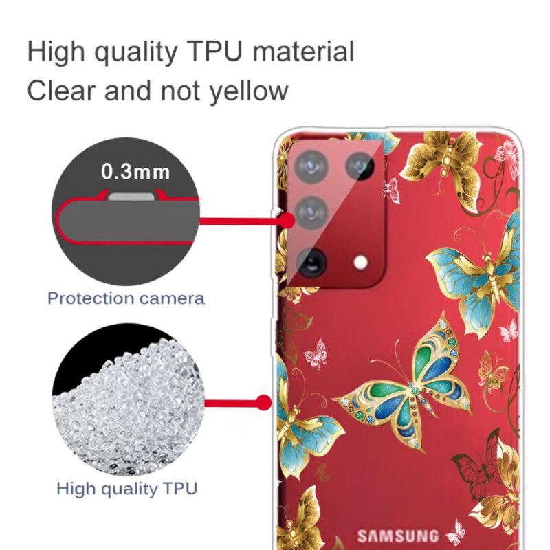 Hülle Samsung Galaxy S21 Ultra 5G Dunkelblau Design Schmetterlinge