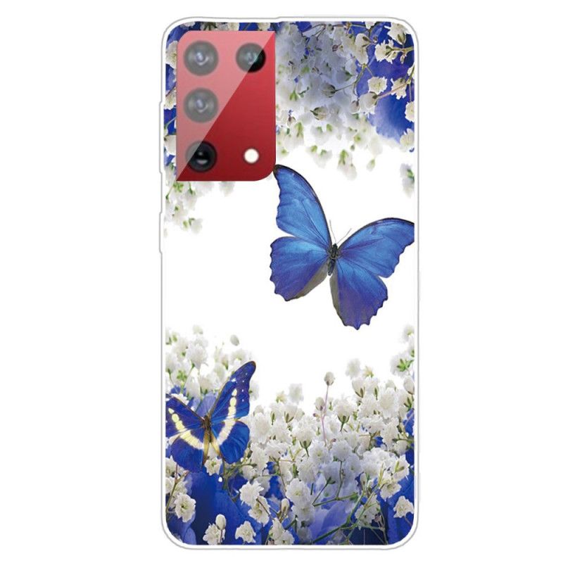 Hülle Samsung Galaxy S21 Ultra 5G Dunkelblau Design Schmetterlinge