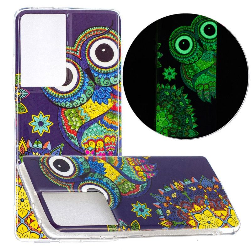 Hülle Samsung Galaxy S21 Ultra 5G Fluoreszierende Mandala-Eule