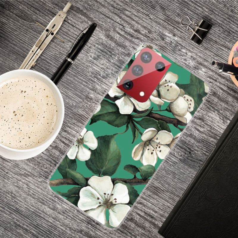 Hülle Samsung Galaxy S21 Ultra 5G Gemalte Weiße Blumen