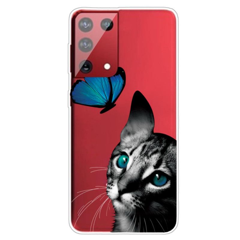 Hülle Samsung Galaxy S21 Ultra 5G Handyhülle Katze Und Schmetterling