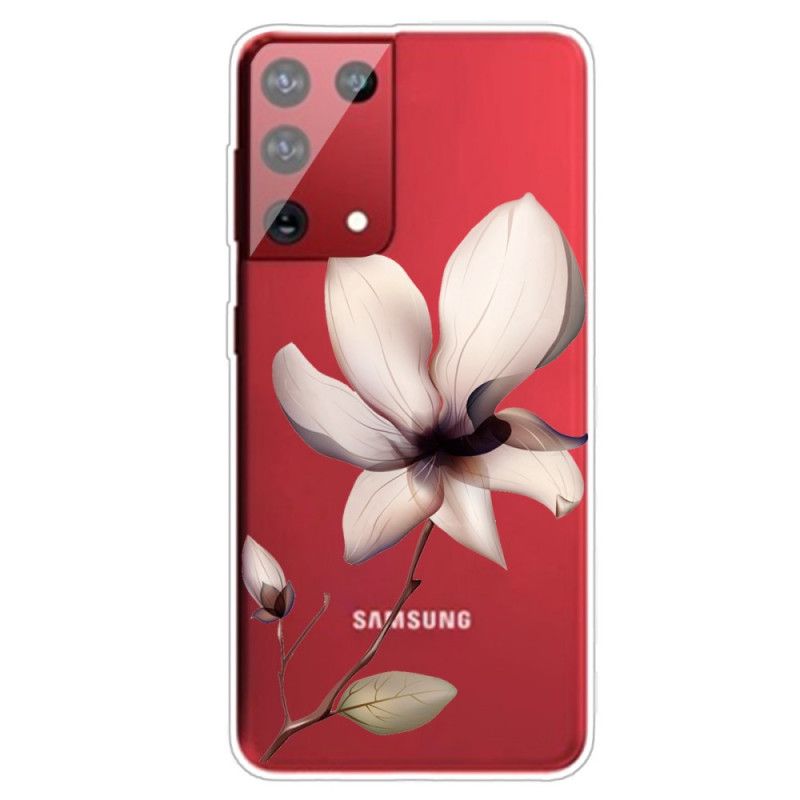 Hülle Samsung Galaxy S21 Ultra 5G Pink Handyhülle Transparent Eine Blume