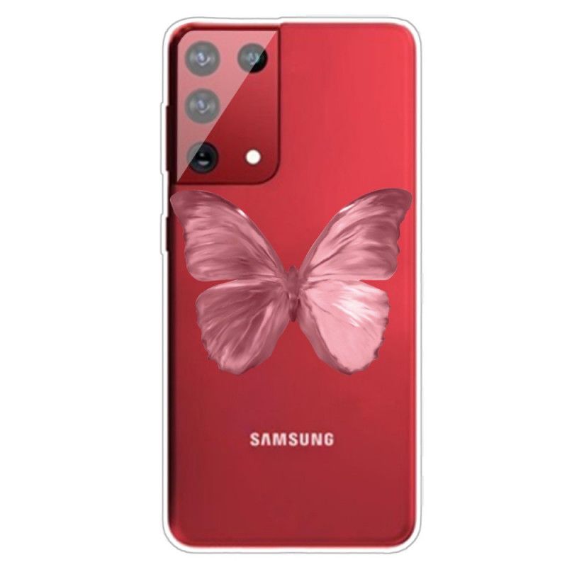 Hülle Samsung Galaxy S21 Ultra 5G Pink Wilde Schmetterlinge