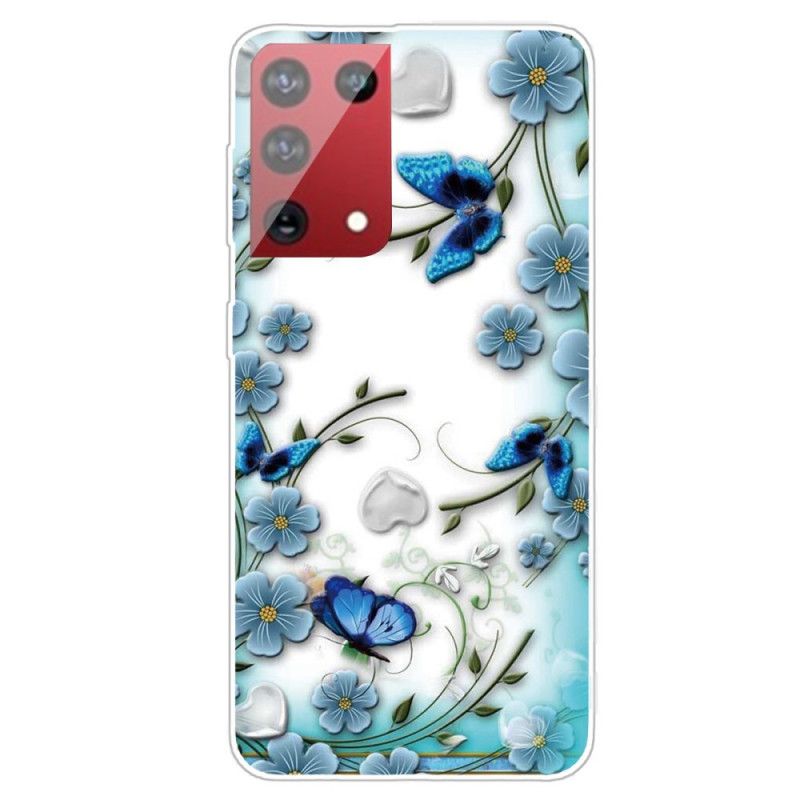 Hülle Samsung Galaxy S21 Ultra 5G Retro Schmetterlinge Und Blumen