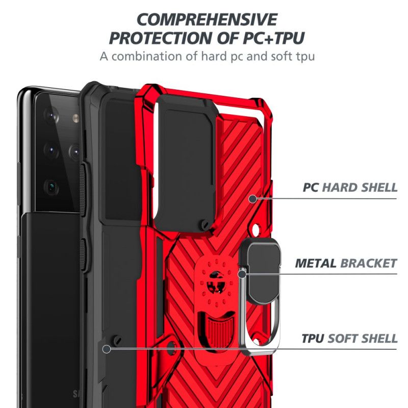 Hülle Samsung Galaxy S21 Ultra 5G Schwarz Abnehmbarer Ringhalter