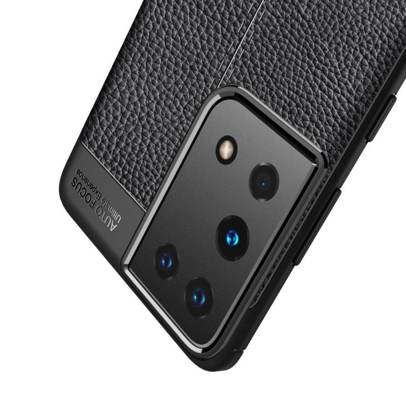 Hülle Samsung Galaxy S21 Ultra 5G Schwarz Doppellinien-Litschileder-Effekt
