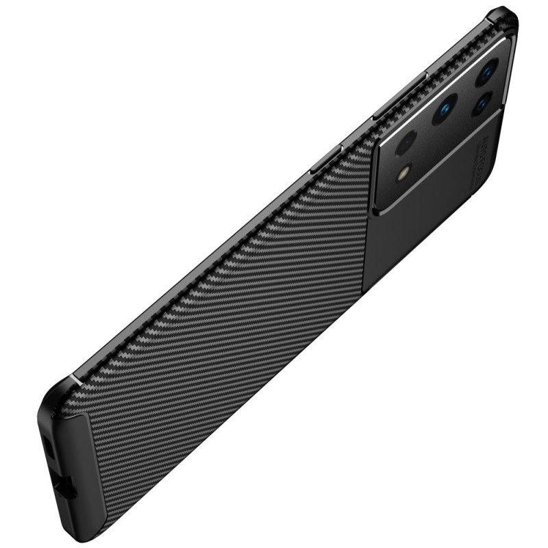 Hülle Samsung Galaxy S21 Ultra 5G Schwarz Flexible Kohlefasertextur