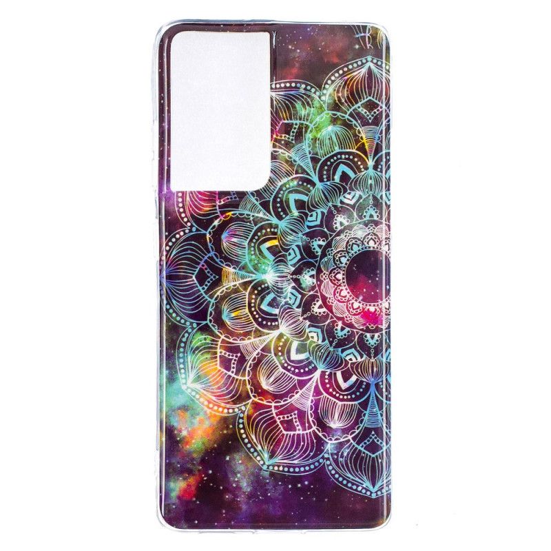 Hülle Samsung Galaxy S21 Ultra 5G Schwarz Fluoreszierende Blumenserie