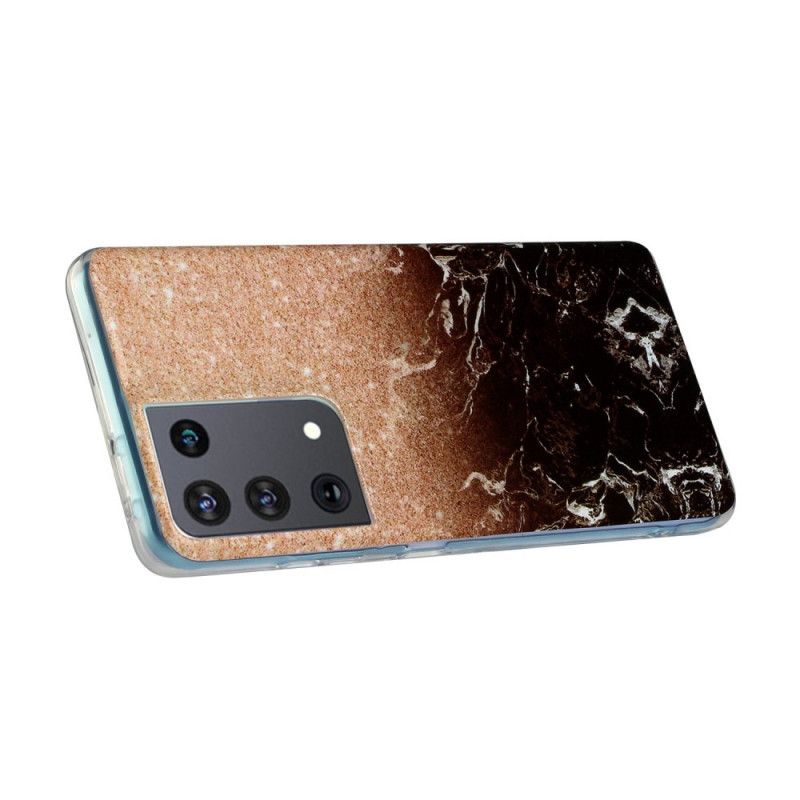 Hülle Samsung Galaxy S21 Ultra 5G Schwarz Glitzer-Marmor Mit Farbverlauf