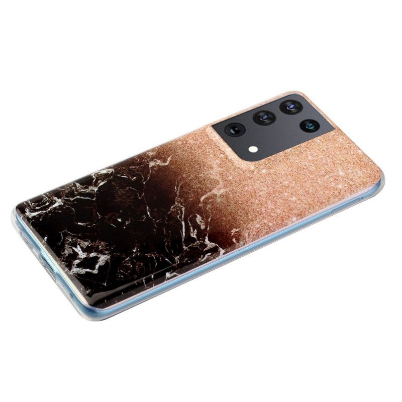 Hülle Samsung Galaxy S21 Ultra 5G Schwarz Glitzer-Marmor Mit Farbverlauf