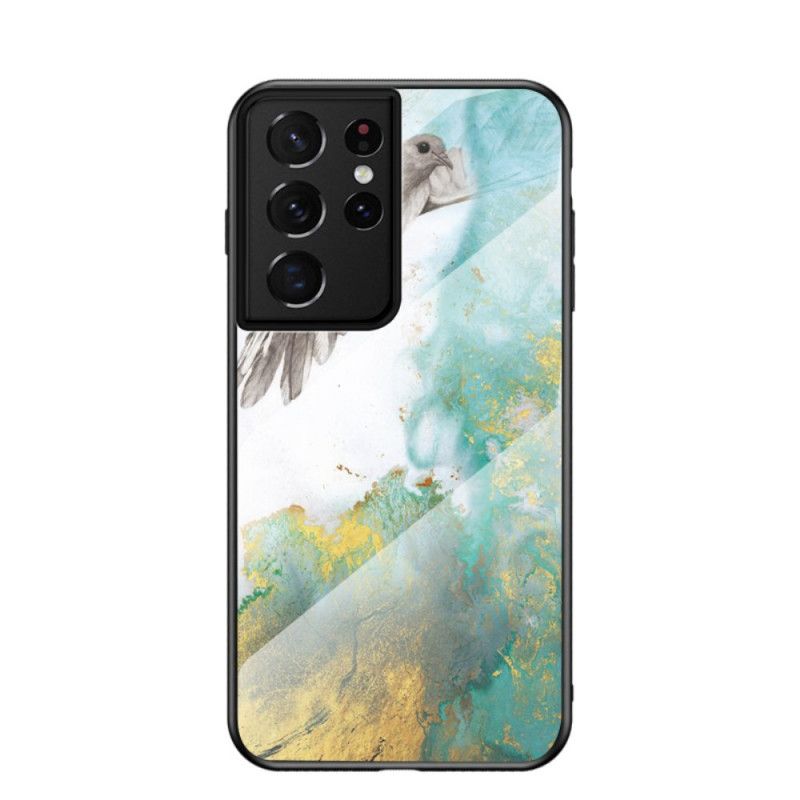 Hülle Samsung Galaxy S21 Ultra 5G Schwarz Marmorfarben Gehärtetes Glas