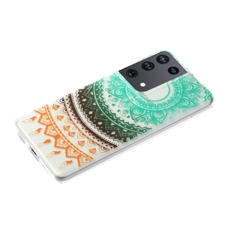 Hülle Samsung Galaxy S21 Ultra 5G Schwarz Transparentes Blumenmandala