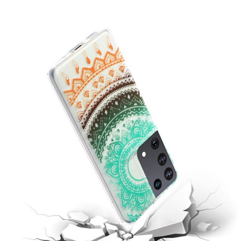 Hülle Samsung Galaxy S21 Ultra 5G Schwarz Transparentes Blumenmandala