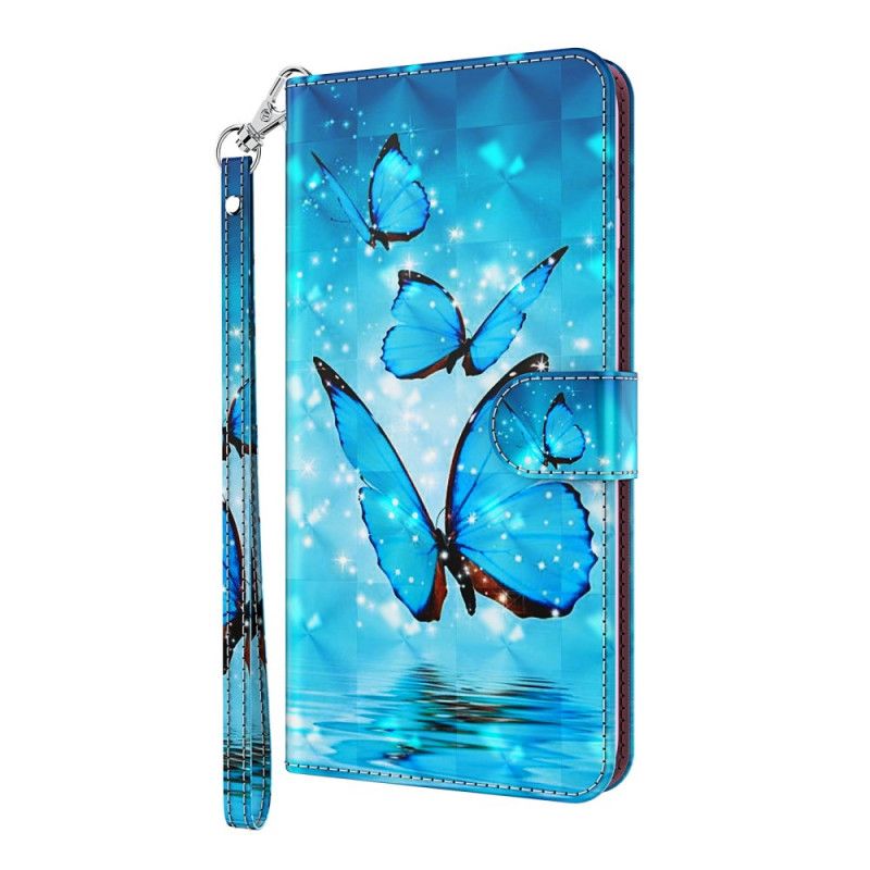 Lederhüllen Für Samsung Galaxy S21 Ultra 5G Fliegende Blaue Schmetterlinge