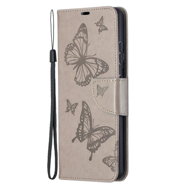 Lederhüllen Für Samsung Galaxy S21 Ultra 5G Grau Schmetterlinge Im Flug Mit Tanga