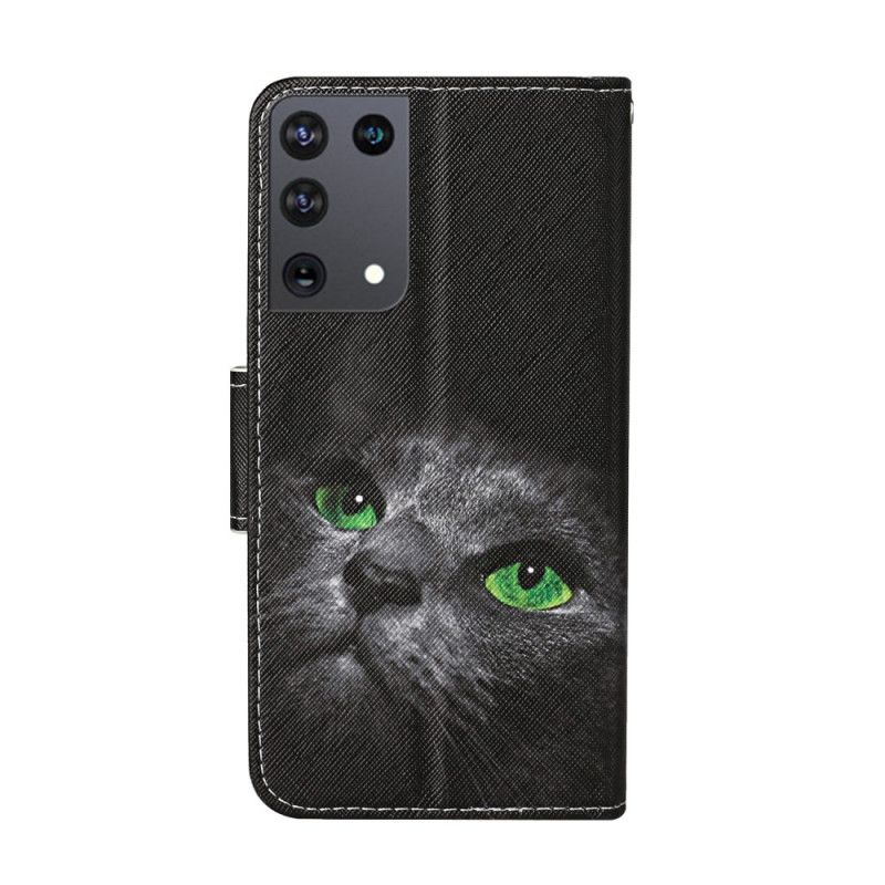 Lederhüllen Für Samsung Galaxy S21 Ultra 5G Katze Mit Grünen Augen Und Tanga