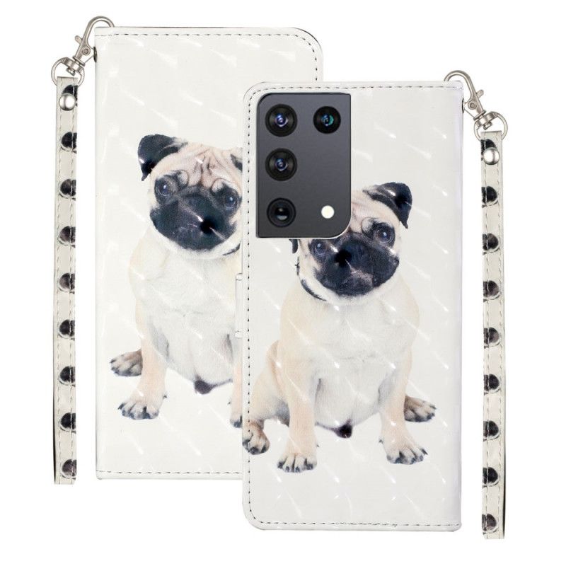Lederhüllen Für Samsung Galaxy S21 Ultra 5G Lichtpunkte Des Hundes Mit Riemen