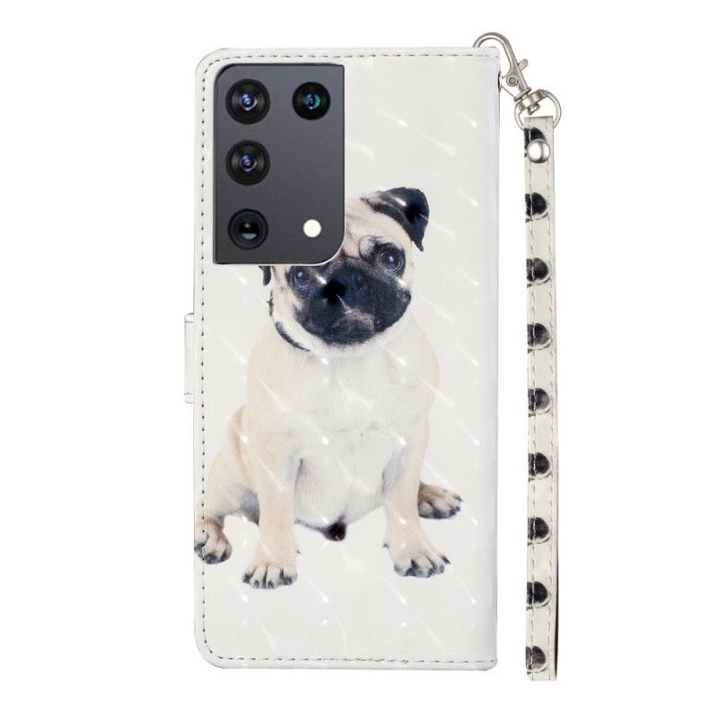Lederhüllen Für Samsung Galaxy S21 Ultra 5G Lichtpunkte Des Hundes Mit Riemen
