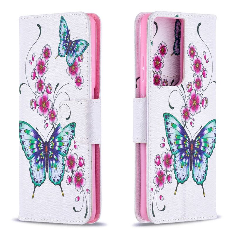 Lederhüllen Für Samsung Galaxy S21 Ultra 5G Magenta Wundervolle Schmetterlinge