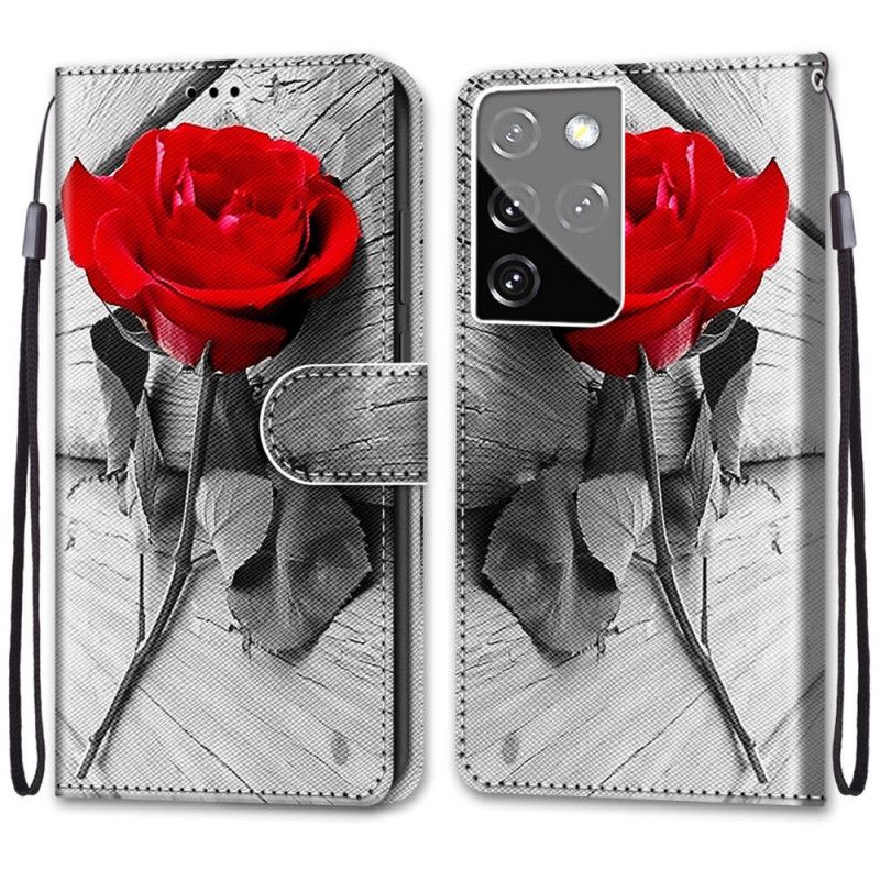 Lederhüllen Für Samsung Galaxy S21 Ultra 5G Rot Blumenwunder