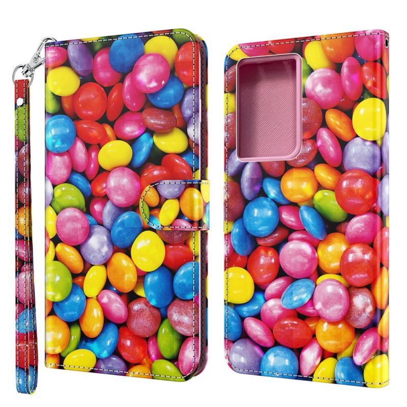 Lederhüllen Samsung Galaxy S21 Ultra 5G Handyhülle Light Spot Candy Mit Riemen