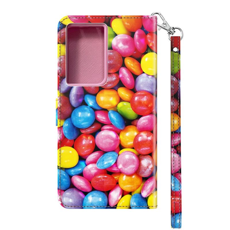 Lederhüllen Samsung Galaxy S21 Ultra 5G Handyhülle Light Spot Candy Mit Riemen