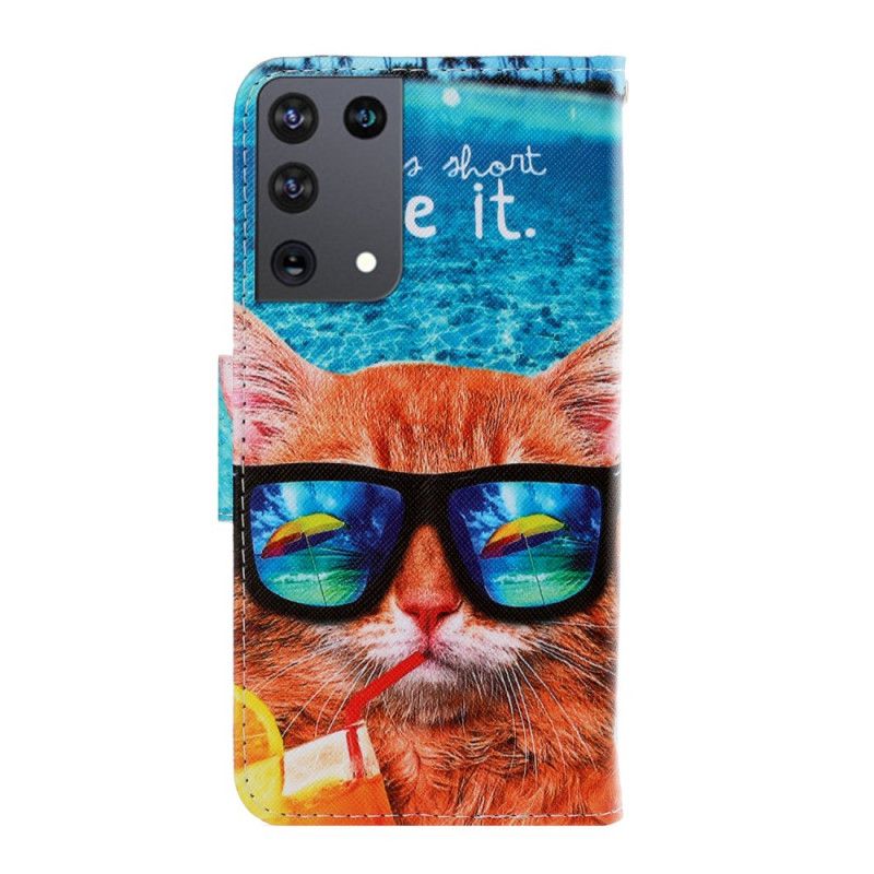 Lederhüllen Samsung Galaxy S21 Ultra 5G Katze Lebe Es Mit Tanga