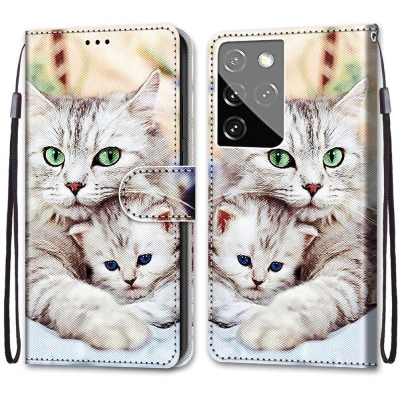 Lederhüllen Samsung Galaxy S21 Ultra 5G Katzenfamilie