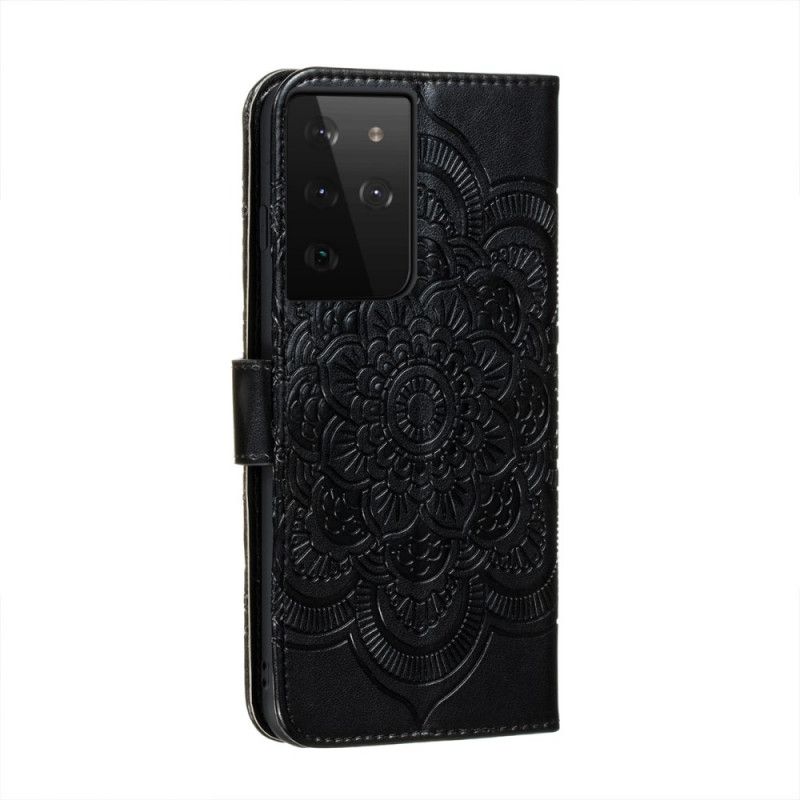 Lederhüllen Samsung Galaxy S21 Ultra 5G Schwarz Gesamtes Mandala