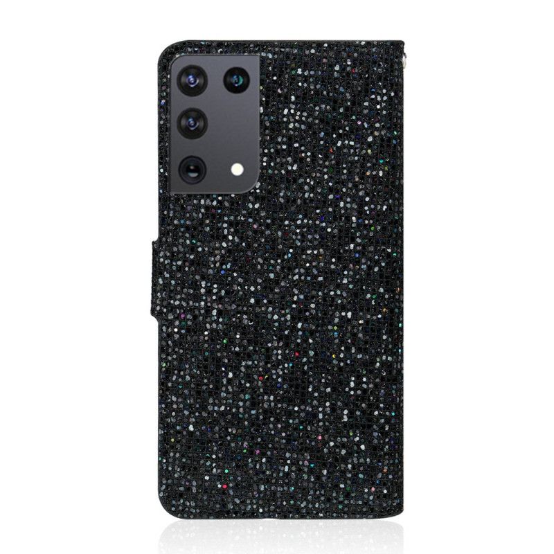 Lederhüllen Samsung Galaxy S21 Ultra 5G Schwarz Glitzer-Design