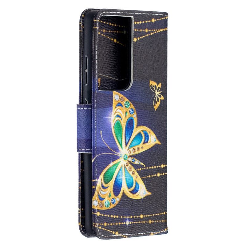 Lederhüllen Samsung Galaxy S21 Ultra 5G Schwarz Königliche Schmetterlinge