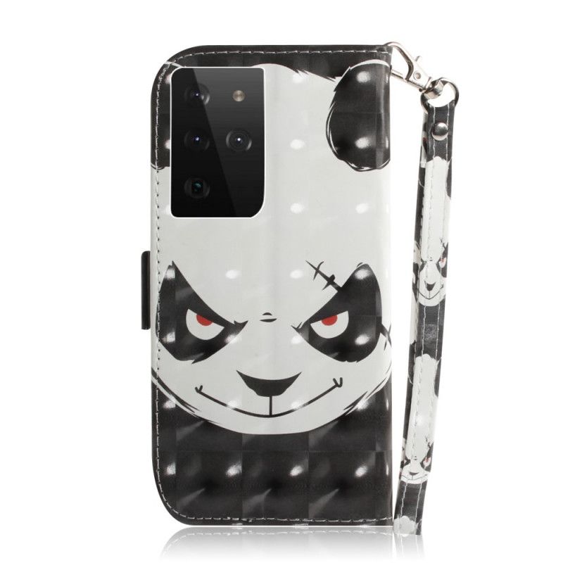 Lederhüllen Samsung Galaxy S21 Ultra 5G Schwarz Panda Mit Tanga