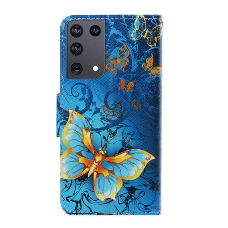 Lederhüllen Samsung Galaxy S21 Ultra 5G Schwarz Schmetterlingsvariationen Mit Tanga