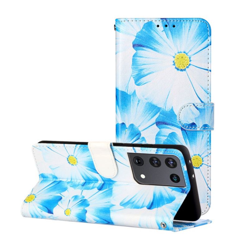 Lederhüllen Samsung Galaxy S21 Ultra 5G Schwarz Wilde Blumen