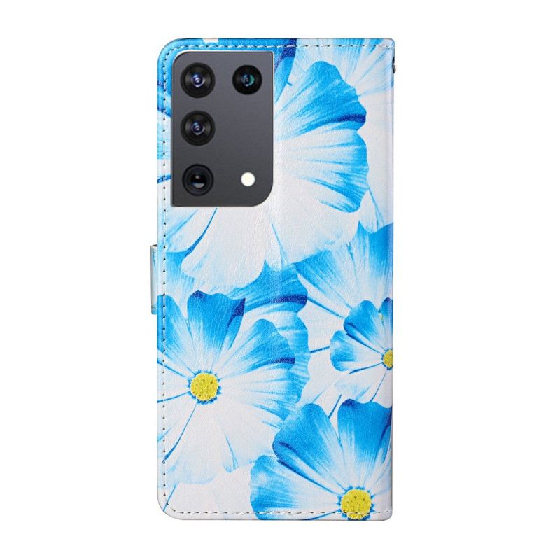 Lederhüllen Samsung Galaxy S21 Ultra 5G Schwarz Wilde Blumen