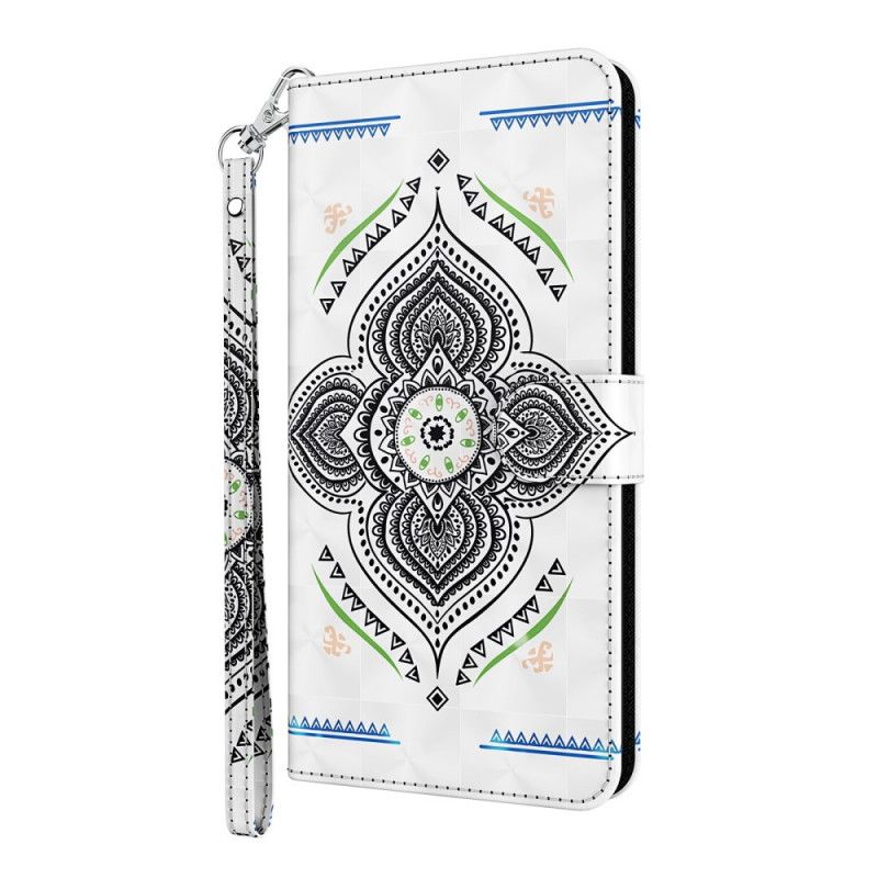 Lederhüllen Samsung Galaxy S21 Ultra 5G Weiß Lichtpunkte Mandala Mit Riemen