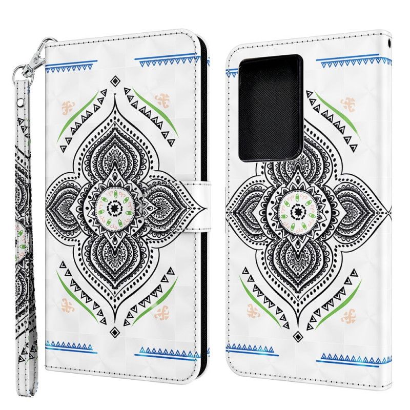 Lederhüllen Samsung Galaxy S21 Ultra 5G Weiß Lichtpunkte Mandala Mit Riemen