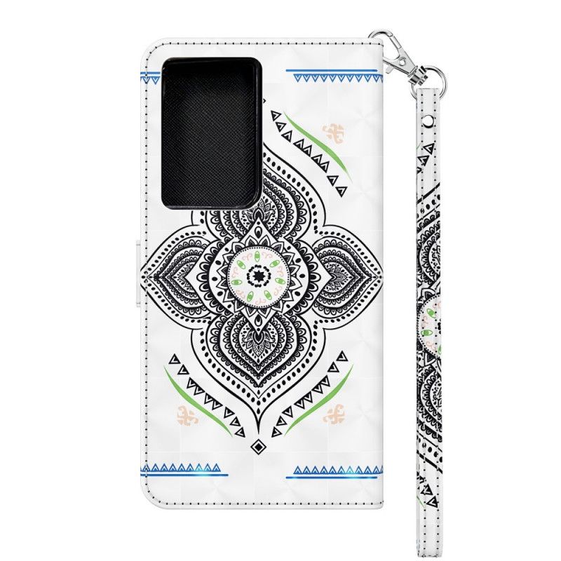 Lederhüllen Samsung Galaxy S21 Ultra 5G Weiß Lichtpunkte Mandala Mit Riemen