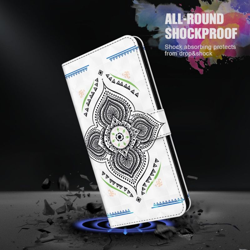 Lederhüllen Samsung Galaxy S21 Ultra 5G Weiß Lichtpunkte Mandala Mit Riemen