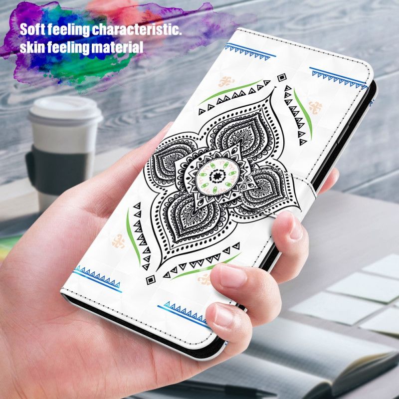 Lederhüllen Samsung Galaxy S21 Ultra 5G Weiß Lichtpunkte Mandala Mit Riemen